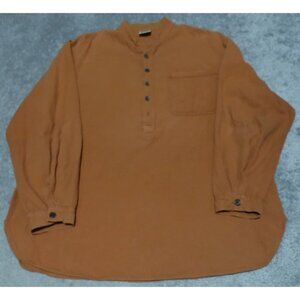 Vtg California Drawstrings Shirt Men's Large Brown Textured Kurta Long Sleeve